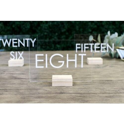 Wedding Table Numbers with Holder Clear Acrylic Modern Minimalist Acrylic Wedding Signage Rustic Clear Wood Table Number Stand