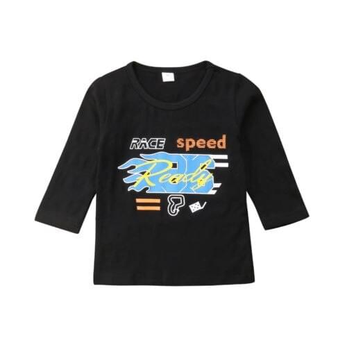 2018 Cool New Toddler Kid Baby Boy Letter Tops Long Sleeve T-shirt Blouse Black Clothes Size 1-5T