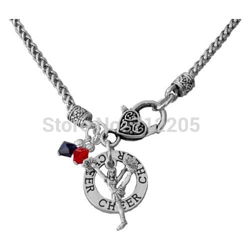 New Arrival 100pcs antique silver zinc CHEER and Cheerleading girl Pendant with Heart Lobster Claw necklaces