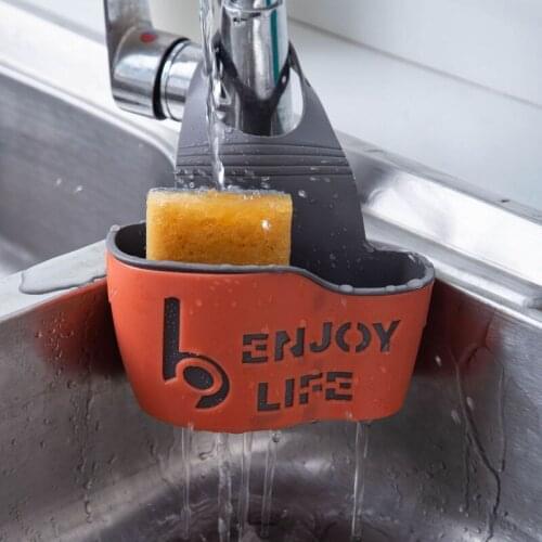Kitchen Sink Shelf Soap Sponge Drain Rack Hanging Bag Holder Strap Faucet Storage Basket Hanging Rack Bathroom Accessorie