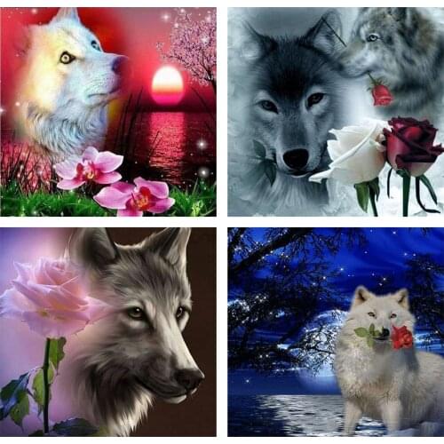 Full Square Round Diamond 5D DIY Diamond Painting Cross Stitch "Wolf Roses"Diamond Embroidery Rhinestone Mosaic Painting