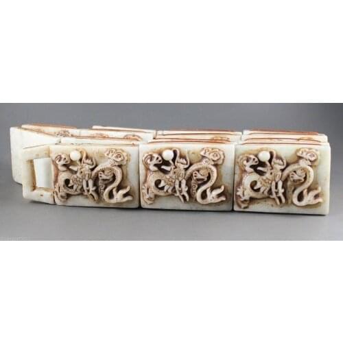 Elaborate Chinese natural jade hand-carved dragon old belt, to ward off bad luck