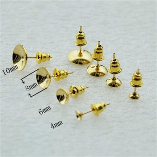 20pcs Stainless Steel Earring Stud Blank Base With Ear Back Fit 4mm 5mm 6mm 8mm Cabochon Settings Bezel Tray Diy Jewelry Making