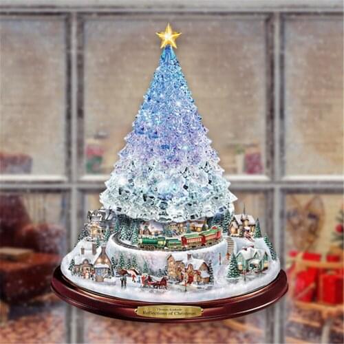 Christmas Tree Rotating Sculpture Train Decorations Paste Window Paste Stickers Christmas Decorations Cling Removable Stickers
