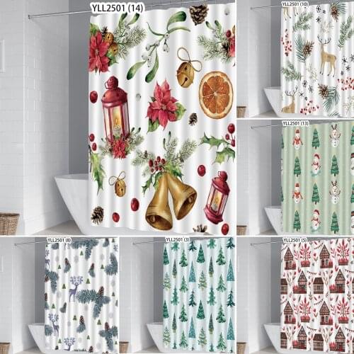 Christmas Scenery Shower Curtains Bathroom Shower Curtain 3D Printed Christmas Tree Elk Bath Curtain With Hooks Bath Screen