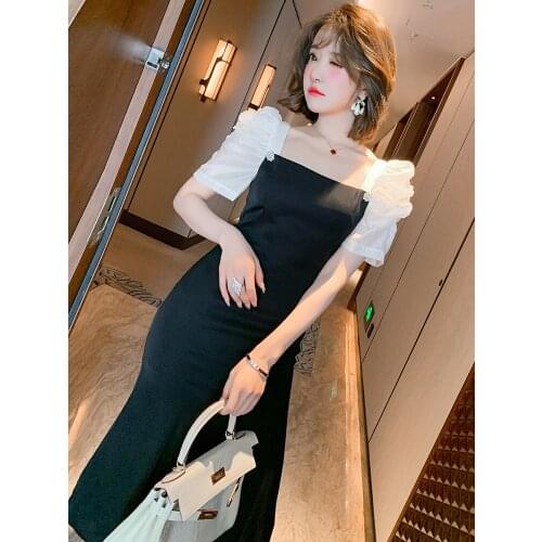 Sexy party brought the splicing fold hubble-bubble sleeve tail swing female new summer dress