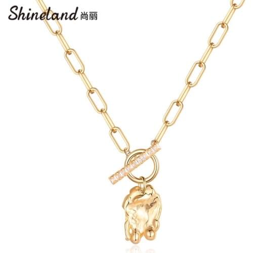 Shineland Punk Collares Irregular Zircon Geometric Pendant Necklace Chain Choker For Woman Party Fashion Jewelry High Quality
