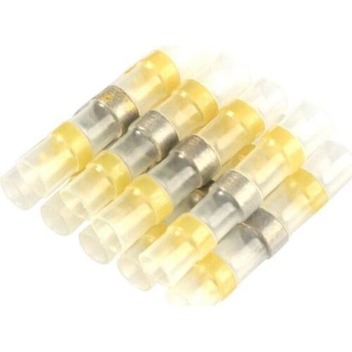 5/20/50 Pcs Yellow Insulated Waterproof Butt Wire Connectors Heat Shrink Solder Sleeve Wire Connectors Welding Sleeve Terminal