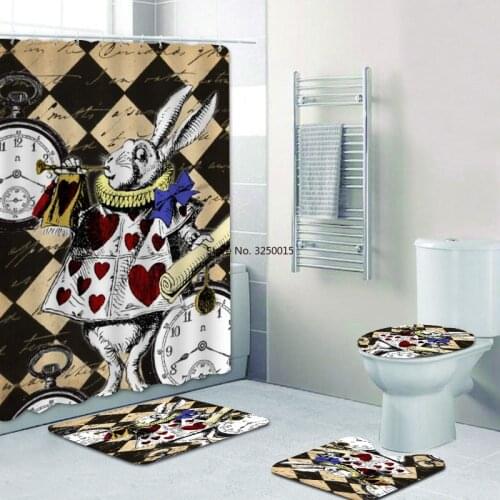 Alice In Wonderland Rabbit Home Decor Gift Alice In Wonderland Waterproof Shower Curtain and Bath Mats Rugs Set Bathroom Curtain