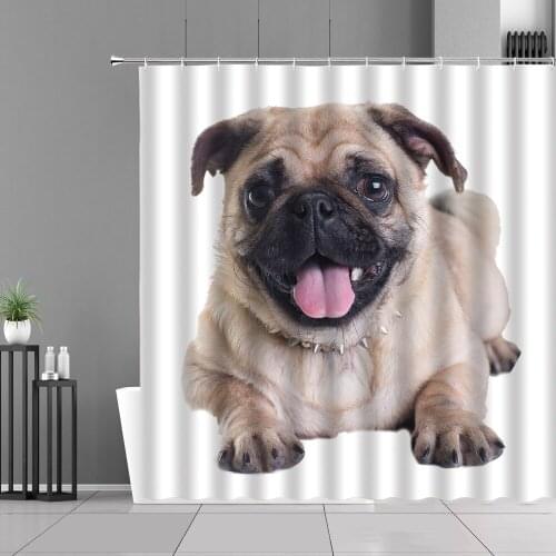 Funny Animal Shower Curtain Cute Cat Dog Britain Bulldog Bath Curtains Waterproof Children Home Bathroom Decor Boys Girls Gifts