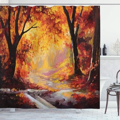 Orange Brown Country Shower Curtain Paint a Forest Autumn Color Leaves Fall Time Sadness Season Theme Art Bathroom Curtain