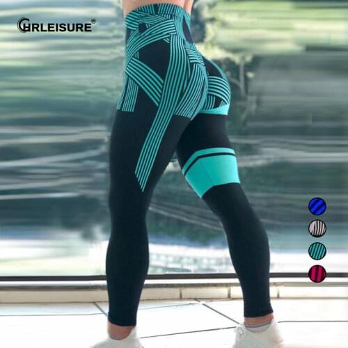 CHRLEISURE Striped 3D printing fitness leggings woman High waist Slim Package hip feminine workout pants Breathable leggings