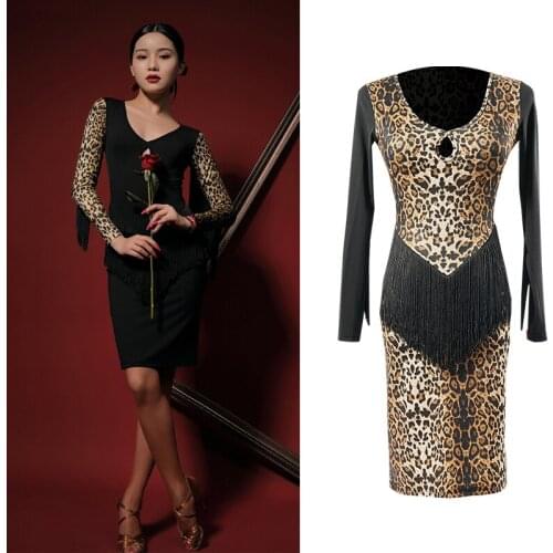 New Latin Dance Dress Women Long-Sleeved Practice Dress Latin Dance Fringed Dresses Performance Dance Costumes XS1015