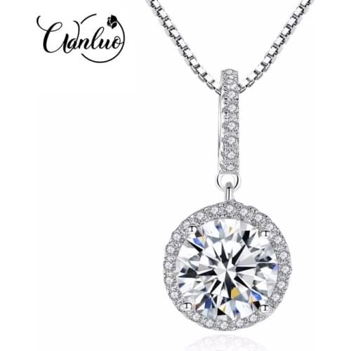 WANLUO Simple Shine 925 Sterling-Silver Pendants Necklace for Women Fine Jewelry Wedding Engagement Silver Jewelry for Gift