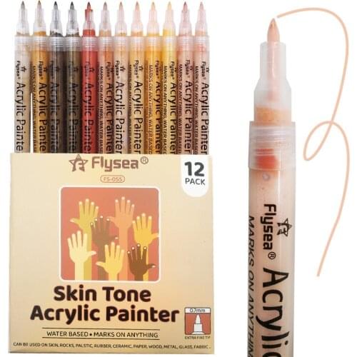 0.7MM 12Colors Skin Color Water-based Ink Markers Pen Acrylic Paint Marker For Art Painting Rocks Tiles Glass Ceramic Wood