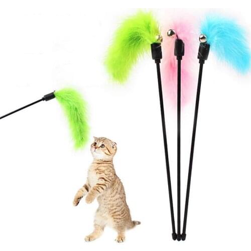 1PC Premium Pet Random Color Interactive Toy Colorful Turkey Feathers Tease Cat Funny Stick Pet Kitten Supplies Accessories