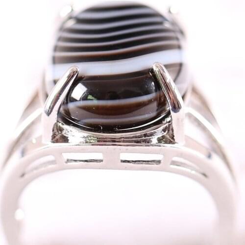 1Pcs Ring Jewelry For Women Gift Natural Stone Oval Cabochon CAB Bead Black Veins Onyx Adjustable Finger Ring K154