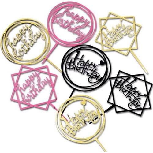 10Pcs Acrylic Hand writing Happy Birthday Cake Topper Dessert Decoration for Birthday Party Lovely Gift