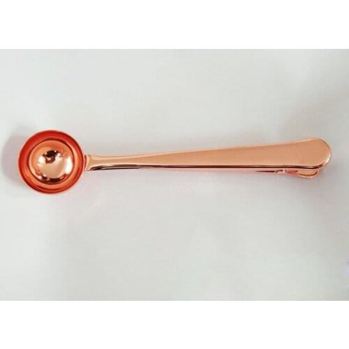 100pcs/lot Luxury Rose Gold Stainless Steel Coffee Measuring Scoop With Bag Clip Sealing Tea Measure Spoon Kitchen Tool ZA4268
