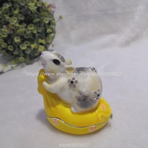 2020 New Designs Mouse Pewter Bejeweled Hinged Miniature TrinketBox Bejeweled Mouse Trinket Box Luxury Gifts