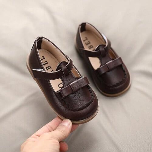 2021 New Baby Fashion Princess Elegant Bow Wedding Shoes For Girls Leather Kids Dress Black School Shoes Child 1 2 3 4 5 6 Years