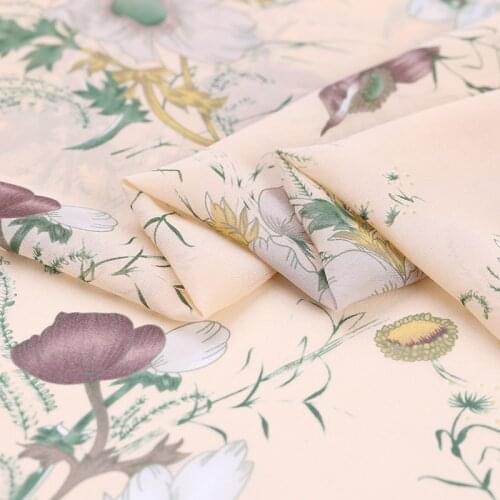 Beige Floral Print Georgette Silk Fabric