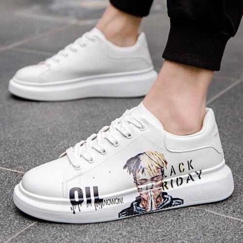 Graffiti Small white board shoes seasons new Korean version of the trend casual lace-up thick-soled outdoor sports mens shoes