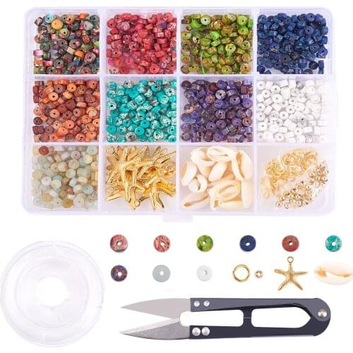 1box Disc Loose Stone Spacer Beads Jewelry Making Kit With Cowrie Shell Beads and Starfish Charms for DIY Bracelet Supplies