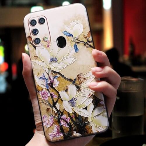 For Samsung Galaxy M31 M51 M31S Prime Cases Cover For Fundas Samsung Galaxy M 31 51 31S Prime Case Cute Soft Black Flowers Case