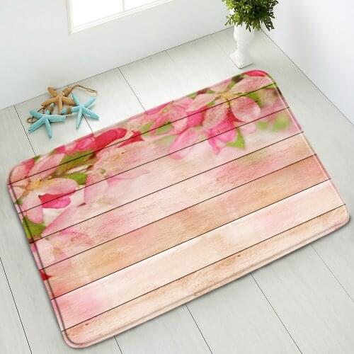 Retro Wood Plank Bath Mat Flowers Green Leaves Plants Bedroom Living Room Kitchen Non-Slip Door Mats Washable Carpet Home Decor