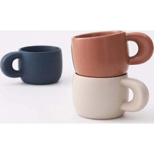 Ins Hot 250ml Coffee Mug Thick Handle Ceramic Water Milk Juice Oat Meal Breakfast Cups Nordic Style New Design