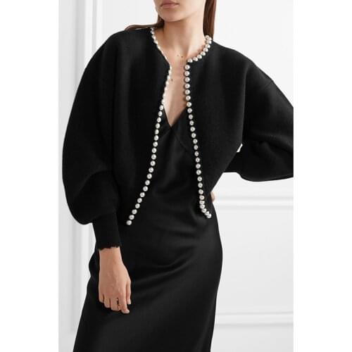 VKBN 2021 New Fashion Wool Cardigan Women Short Batwing Sleeve Wool Knit Beading Designer Sweaters Knits Women