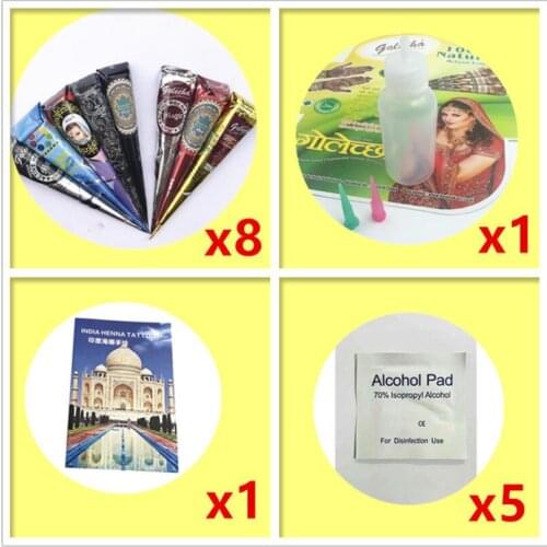 Henna Cones Indian Henna Tattoo Paste 5 Black 3 Red For Temporary Tattoo Sticker Mehndi Body Art