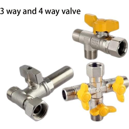 Gogo DN15 Copper valve switch Three way four way water pipe shunt Washing machine connector with valve faucet connector