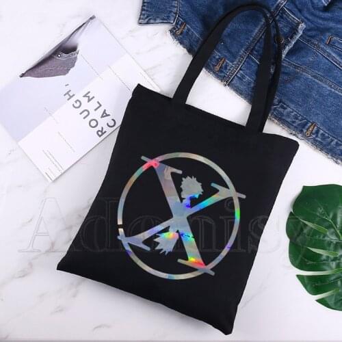 Hunter X Hunter Print Reusable Shopping Bag Women Canvas Tote Bags Printing Eco Bag Cartoon Shopper Shoulder Bags Black
