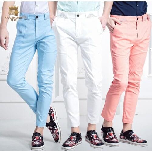 FanZhuan Free Shipping New 2016 mens casual fashion summer ninth thin elastic slim pants candy color embroidery 618018 trousers