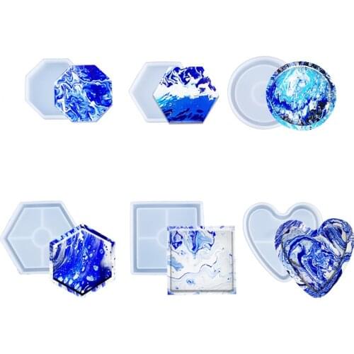 Diy Crystal Glue 6 Coasters Set Mold Silicone Set Handmade Mirror Six Cups Square Small Circle