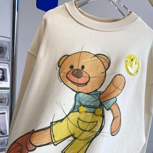 2021 New Autumn Casual Men Sweatshirt Bear Loose High Quality Women Pullovers Fashion Elegant Print Unisex Pullovers T526