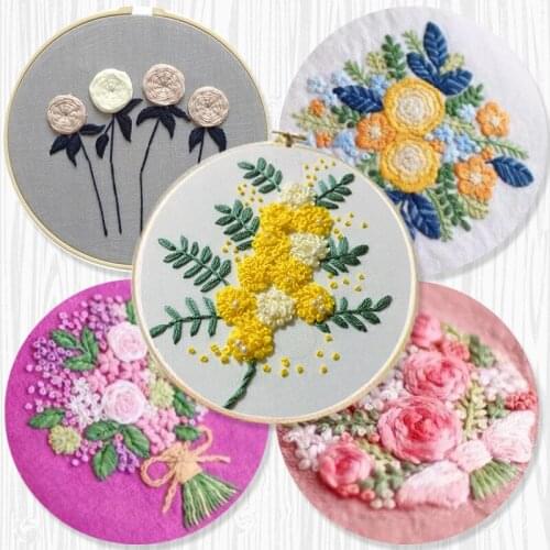 New DIY Beginner Embroidery Kit Cross Stitch Tools Flowers Plants Pattern Borduurpakket Kruissteek with Embroideri Frame Hoop