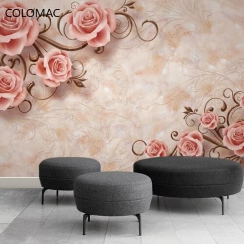 Colomac Custom European Romantic Rose Pattern Wallpaper Stone Relief Living Room Background Mural Home Decor Drop Shopping