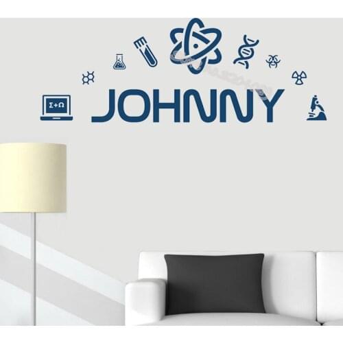 Personalised Scientist Custom name Wall Sticker Science School Classroom DNA Lab Microscope Chemistry Creative Decal Mural EB649