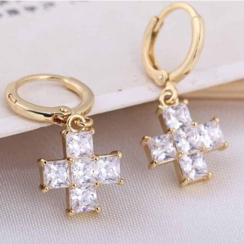 Popular 925 Mosaic Zircon Cross Dangle Earrings Trendy Fashion Charm Jewelry Accessories Gifts for Women Her