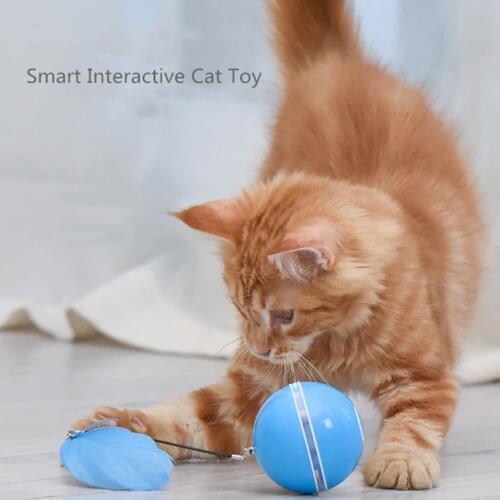 Smart Interactive Cat Toy Colorful LED Self Rotating Ball With Catnip Bell and Feather Toys USB Rechargeable Cat Kitten Ball Toy