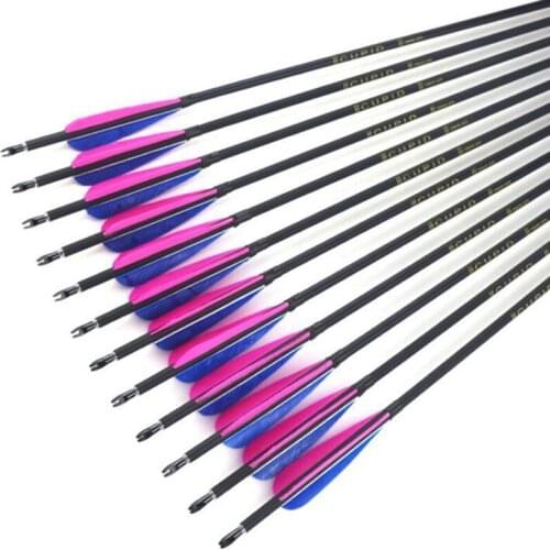 12pcs 7.6mm Carbon Arrow 83cm Length Replacement Tips Spine 500 Turkey Feather Arrow Compound Bow with Quiver