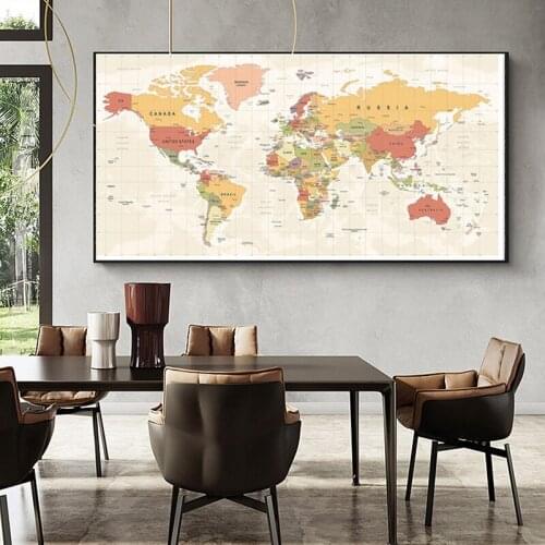 Modern World Map Canvas Painting Poster and Prints Modern Study Office Wall Art Picture for Living Room Home Decoration Unframed