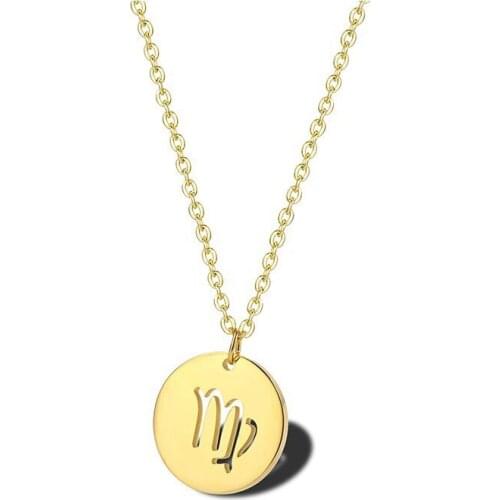 RIR Stylish Virgo Symbol Tiangong Necklace Zodiac Virgo Charm Gold Coin Star Sign Necklace Jewelry Astrology August Gift