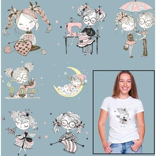 Little girls Friends Moon Washable DIY Appliques on Clothes Ironing stickers Heat-sensitive patches Heat-sensitive patches
