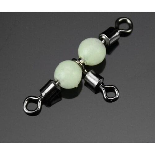 10pcs/set 3 Way Fishing Swivel T-shape 360 Degree Rotatable Night Luminous Glow Beads Lure Connector Sea Fishing Hook