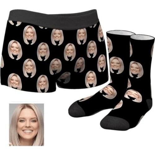 Custom husbands Face Boxer Shorts And Socks Set, personalize boyfriend boxer shorts set - valentines day gift- gift for dad