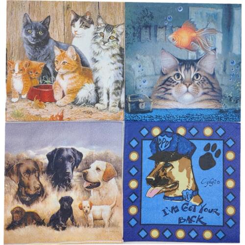 25cm Cat Dog Vintage Napkins Paper Elegant Tissues Patter Decoupage Table Wedding Birthday Party Decoration Serviettes 20pcs/lot